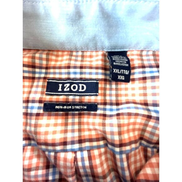 Izod Mens Shirt Button Down Orange/Blue Checked Pocket Size XXL/TTG/XXG - Picture 3 of 6
